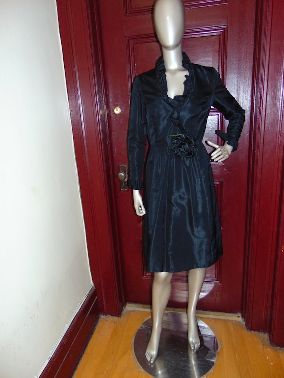 VINTAGE Black Silk Rose Dress