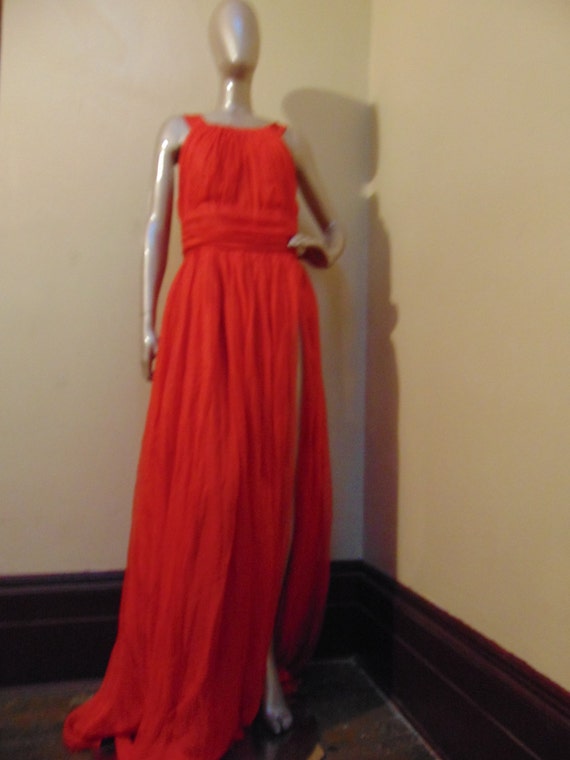red silk dress with split