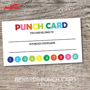 Rewards Punch Card * Small Business Loyalty Card  * Set of 50 Cards  *  English and Spanish Versions