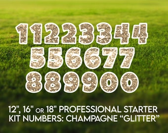 20 Pieces - 12"/16"/or 18" Professional Yard Sign Starter Kit Chunky Champagne "Glitter" Numbers