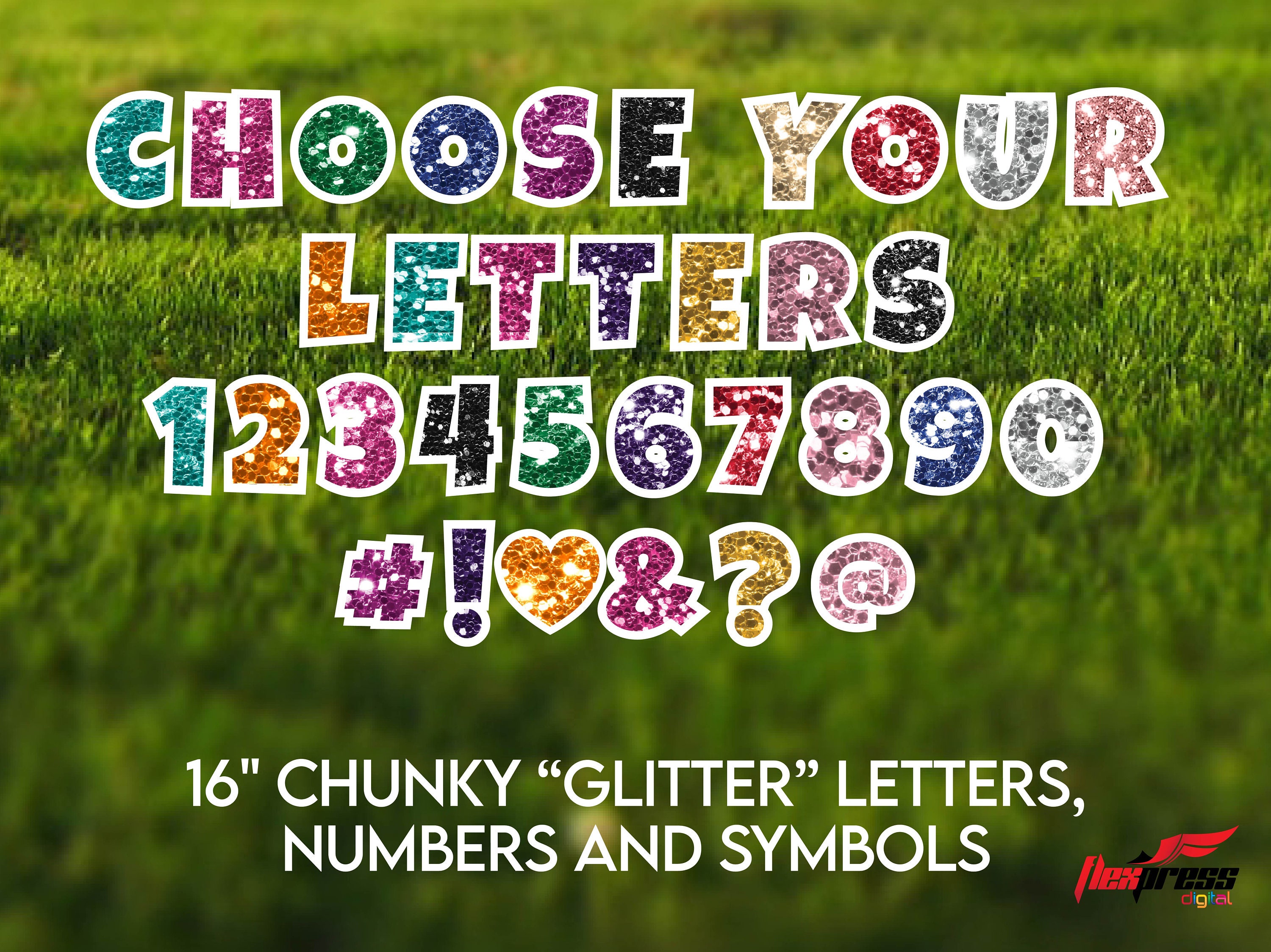 16" Chunky "Glitter" Letters & Numbers Yard Decorations