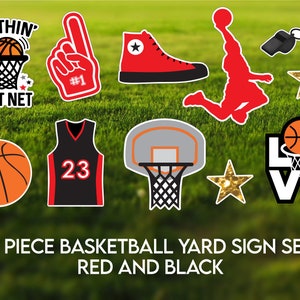 11 Piece Basketball Yard Sign Set in Red and Black