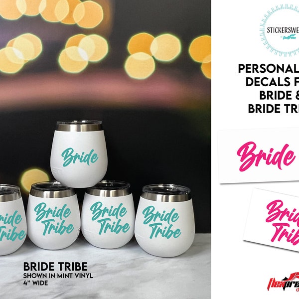 Bride & Bride Tribe Decals | Coffee Cup and  Wine Glass | Tumbler Stickers  |  Stickers for cups | Bachelorette Favors | Wedding Favors