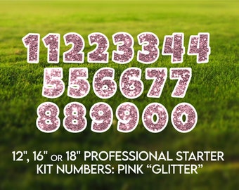 20 Pieces - 12"/16"/or 18" Professional Yard Sign Starter Kit Chunky Pink "Glitter" Numbers