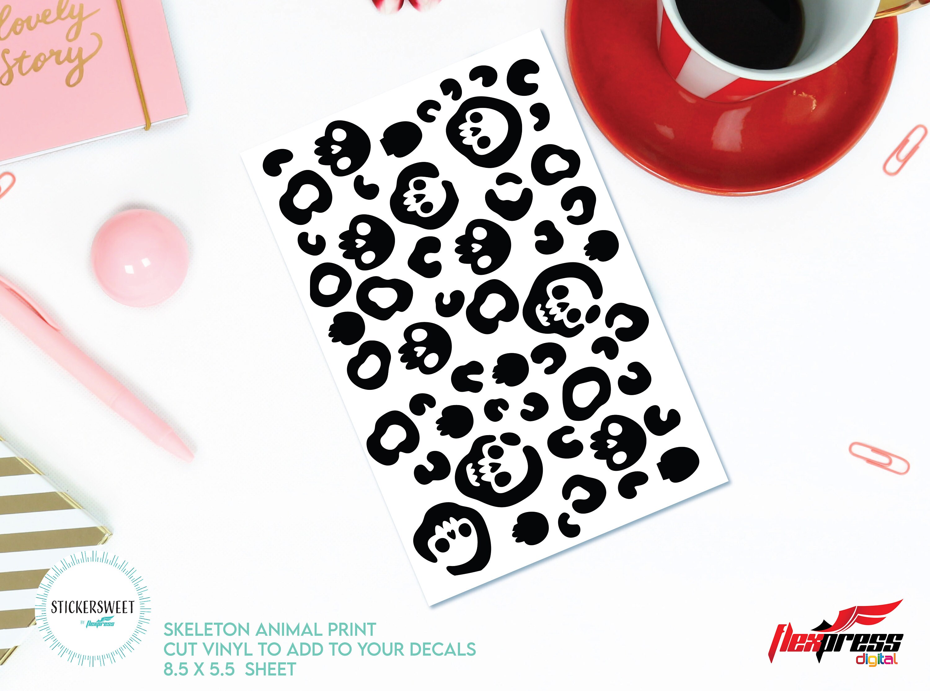 Pink Ribbon, Paws and Leopard Print Decal Sticker Sheet, Cheetah Print ...