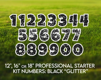 12"/16"/or 18" Professional Yard Sign Starter Kit Chunky Black "Glitter" Numbers