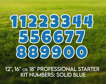 May include: A set of blue, foam-backed numbers for yard signs. The numbers are 12, 16, or 18 inches tall. The text reads "12", "16", "OR", "18", "PROFESSIONAL", "STARTER", "KIT", "NUMBERS:", "SOLID", "BLUE".