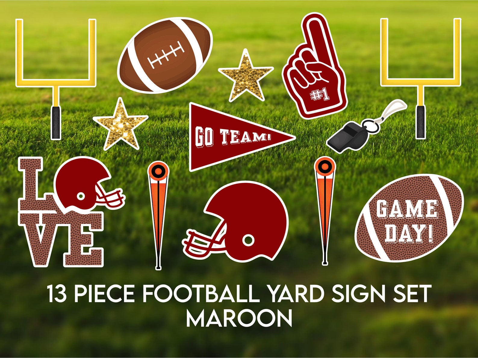 13 Piece Football Yard Sign Set In Maroon Etsy