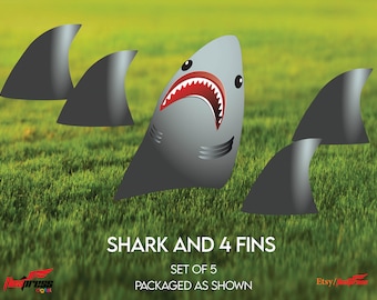 Shark Themed Yard Signs, Shark and 4 Fins, Shark week Celebration, Shark birthday yard display