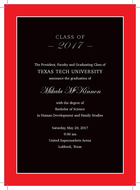 Texas Tech Graduation Announcements and Envelopes Etsy