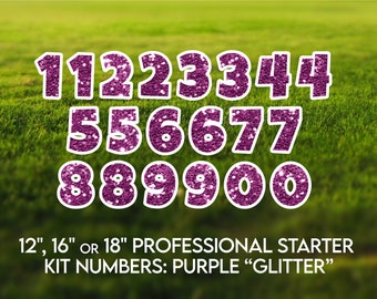 20 Pieces - 12"/16"/or 18" Professional Yard Sign Starter Kit Chunky Purple "Glitter" Numbers