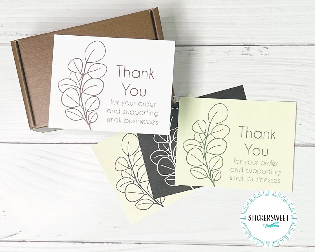 Eucalyptus Themed Thank You Notecard Small Business Box Insert Thank