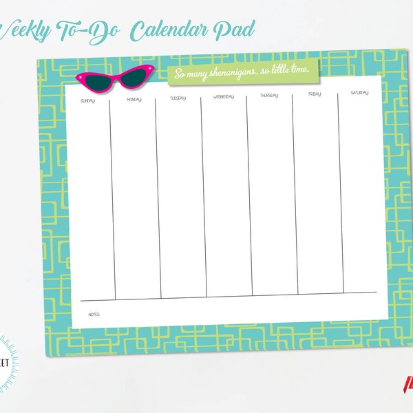 Weekly Calendar Notepads | 9 Whimsical Designs | Week at a Glance | Family To Do List