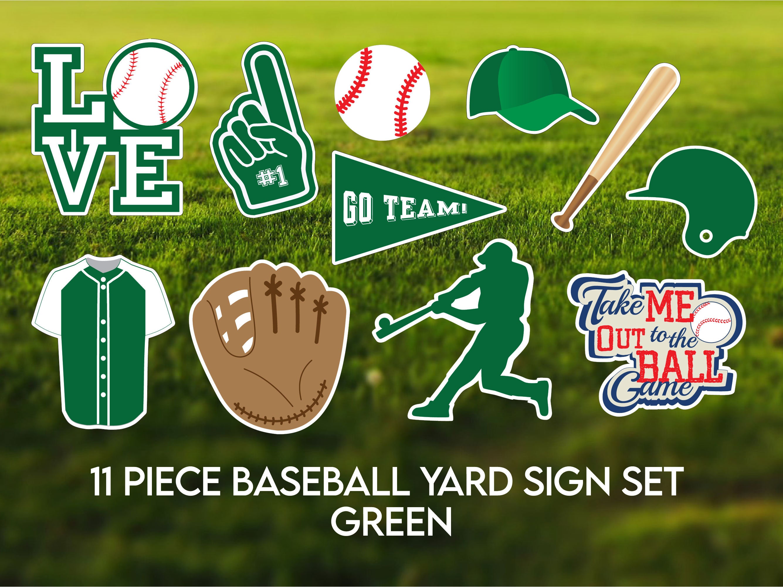 11 Piece Baseball Yard Sign Set in Green Etsy