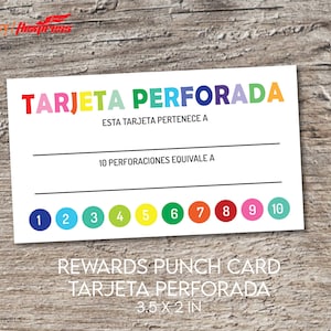 Rewards Punch Card_SPANISH Translation for Small Businesses  .   Loyalty Cards set of 50 Cards  .  NPPC01-S