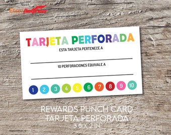 Rewards Punch Card_SPANISH Translation for Small Businesses  .   Loyalty Cards set of 50 Cards  .  NPPC01-S