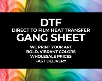Custom Transfer Gang sheet, T-Shirt Transfer Ready to Apply, Gang Sheet with Your Artwork. Full Color DTF Direct to Fabric Heat press.