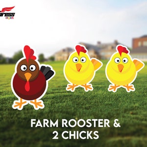 Farm Animals Rooster and 2 Chicks Yard Art