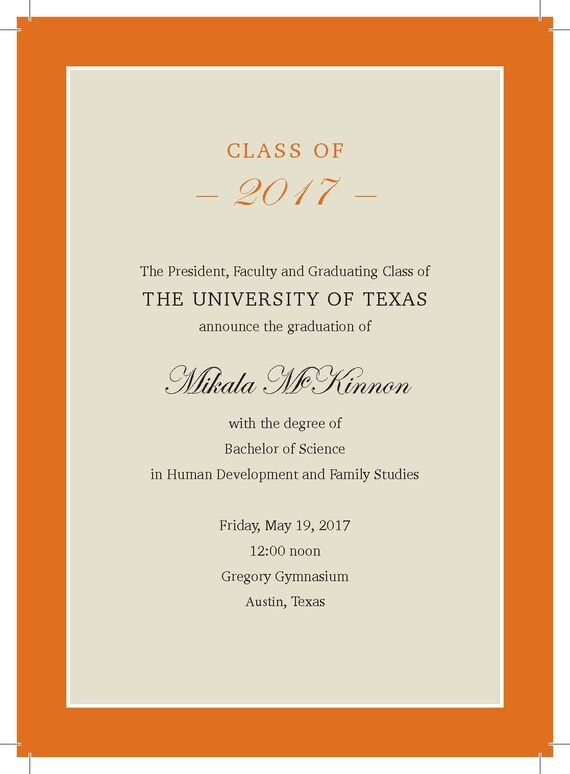 University of Texas Graduation Announcements and Envelopes Etsy