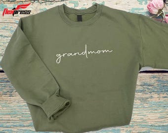 grandmom embroidered sweatshirt in popular script font. grandmother gift, grandmom gift proud parent of a new parent.