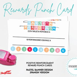 Rewards Punch Card | Small Business Loyalty Card | Set of 50 Cards | English and Spanish Versions | Student Incentive Reward Card