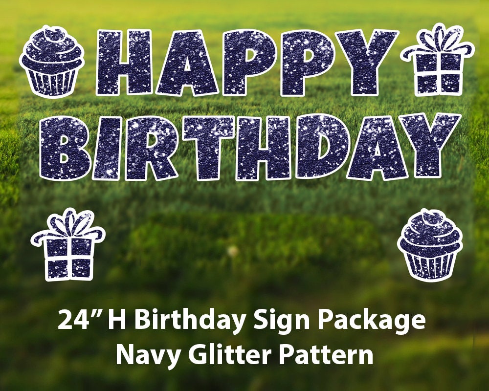 Happy Birthday Hot Pink Glitter 24 Tall Letters With 2 Cupcakes /& 2 Gift Boxes Corrugated Plastic