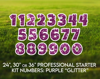 20 Pieces - 24"/30"/or 36" Professional Yard Sign Starter Kit Chunky Purple "Glitter" Numbers