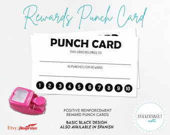 Rewards Punch Card | Small Business Loyalty Card | Set of 50 Cards | English and Spanish Versions | Student Incentive Reward Card