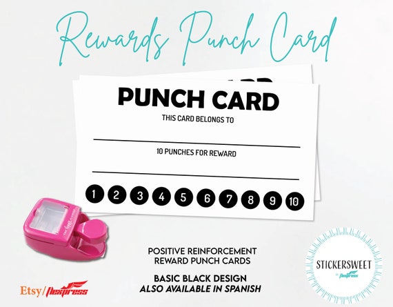 Rewards Punch Card Small Business Loyalty Card Set of 50 Cards English and  Spanish Versions Student Incentive Reward Card 