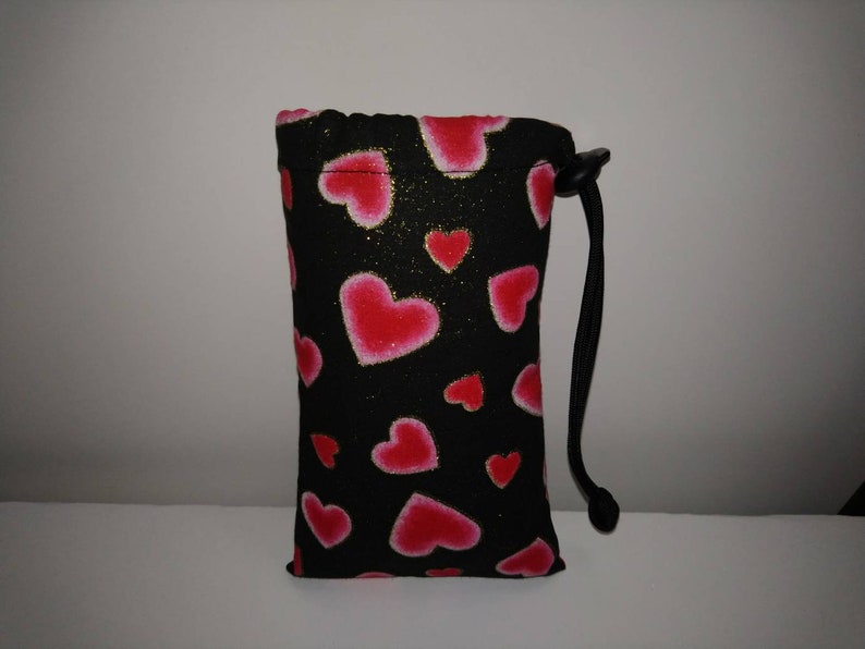 New 6 X 4 Padded Pipe Bag Case Pouch Glass Bowl Bag Chillum One-Hitter Small Hearts with Gold Glitter