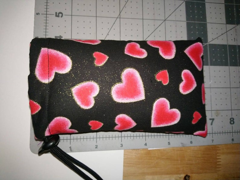 New 6 X 4 Padded Pipe Bag Case Pouch Glass Bowl Bag Chillum One-Hitter Small Hearts with Gold Glitter