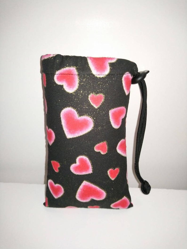 New 6 X 4 Padded Pipe Bag Case Pouch Glass Bowl Bag Chillum One-Hitter Small Hearts with Gold Glitter