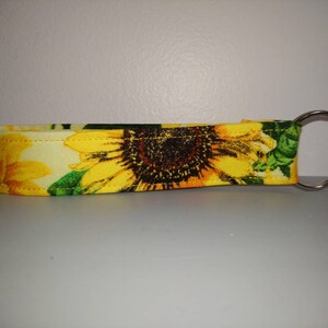 New Key Fob / Wrist Lanyard / Wristlet / Key Chain / Fabric Strap /  Yellow Sunflower Badge Card