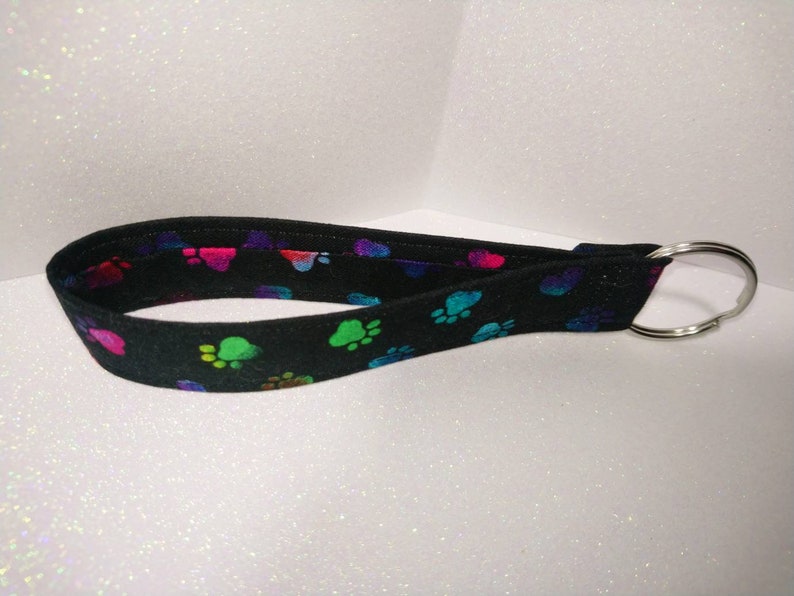 New Key Fob Wrist Lanyard Wristlet Key Chain Fabric Strap Paw Print Heart Pet