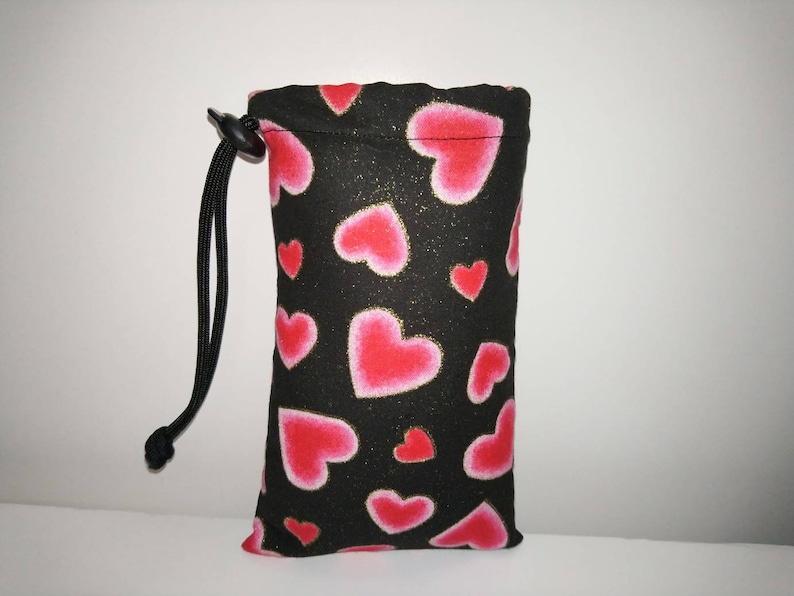 New 6 X 4 Padded Pipe Bag Case Pouch Glass Bowl Bag Chillum One-Hitter Small Hearts with Gold Glitter