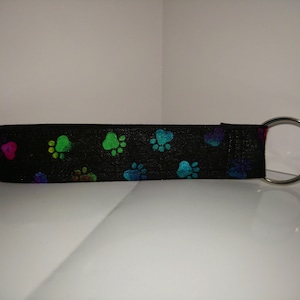 New Key Fob Wrist Lanyard Wristlet Key Chain Fabric Strap Multicolored Rainbow Paw Prints Badge Card