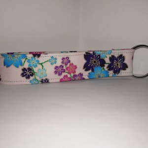 New Key Fob / Wrist Lanyard / Wristlet / Key Chain / Fabric Strap / Floral with Metallic Outline Badge Card