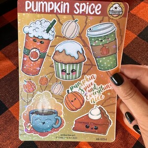 Pumpkin Spice Sticker Sheet, Holographic Vinyl Stickers, Cute Kawaii Stickers, Fall stickers