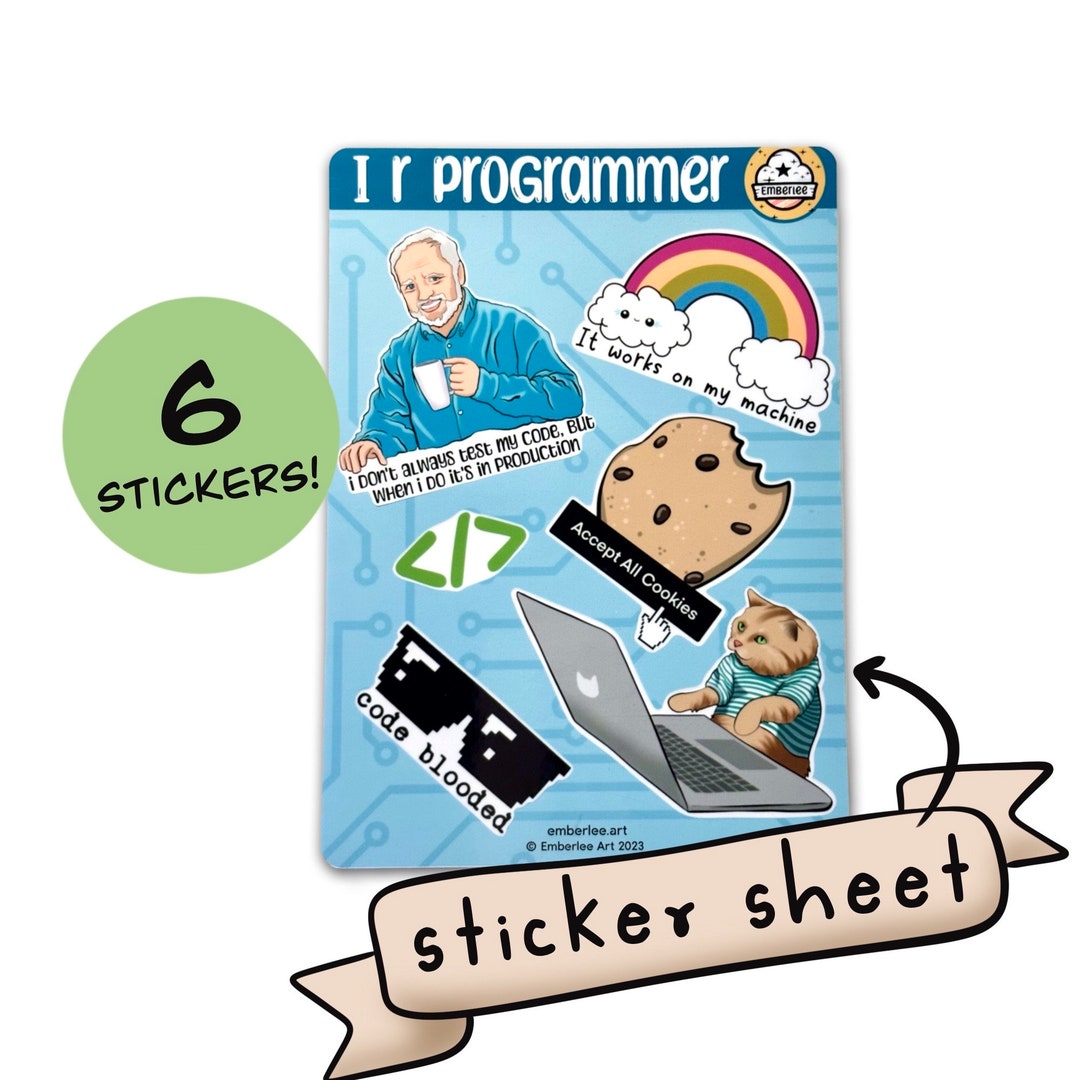 Programmer Sticker Sheet, Laminated Vinyl Stickers, Funny Coder ...