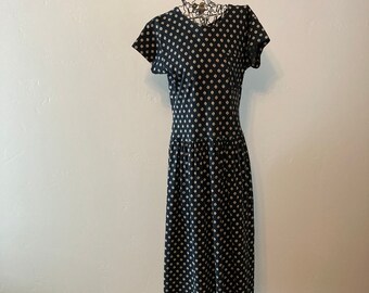 80/'s Floral Collared Tea Dress Day Dress Summer Dress Picnic Belted Floral Ditsy Button Front Down Open Boho XS S