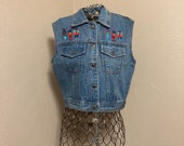 90s Denim Vest Southwest Kachina Doll Embroidered vest S