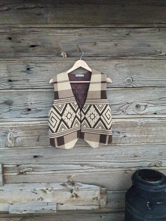 70s Vest Quilted Folk Hippie Carpet Rug Vest Pile