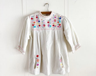 60s Feedsack Embroidered Top floral handmade pockets hippie blouse frock XS