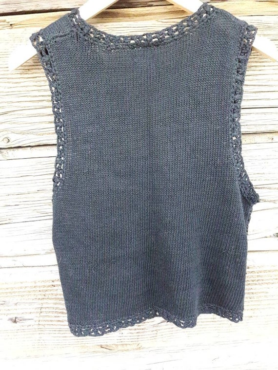 80s Black Crochet Vest Floral Rosette Patchwork G… - image 5