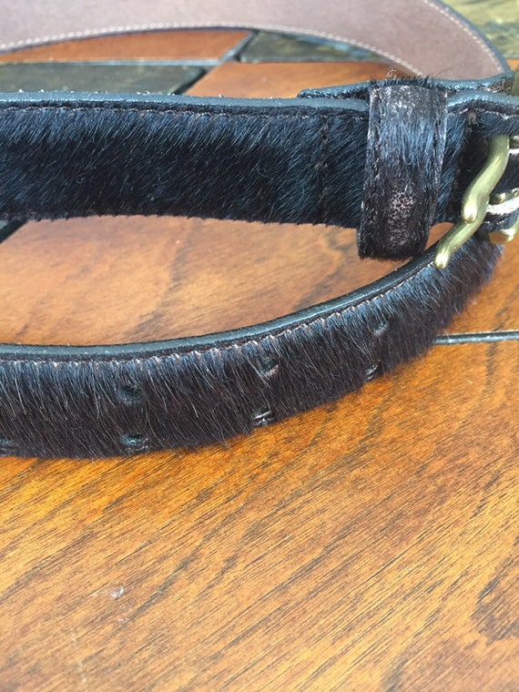 Vintage Western belt Fur belt Gold Leather Fur Be… - image 6