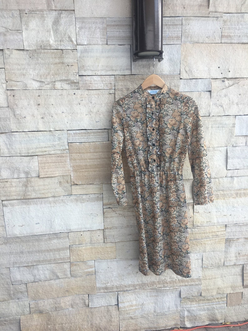 70s Floral Tuxedo Dress A Line Shirt Boho Mod Mid Century S