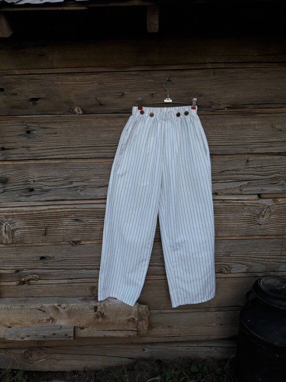 Vintage Wide Leg Sailor Pants Striped White Pocket