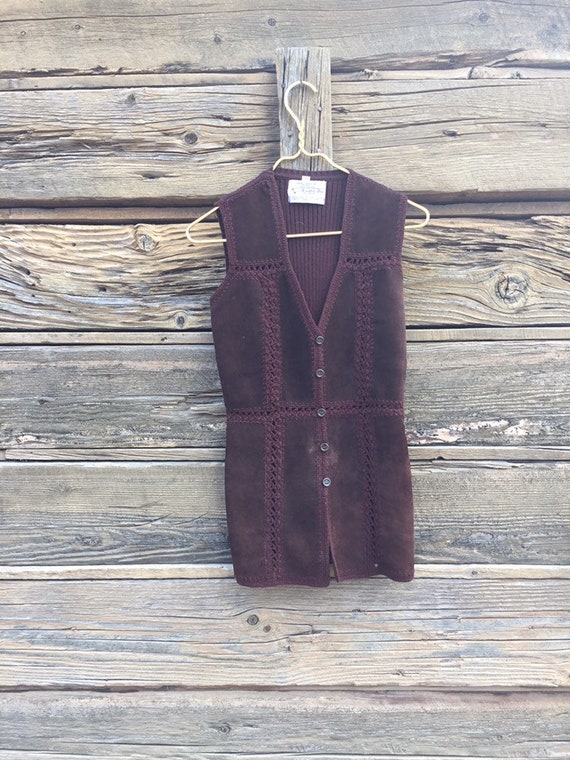 70s Leather vest Sweater Vest Boho Suede Sweater V