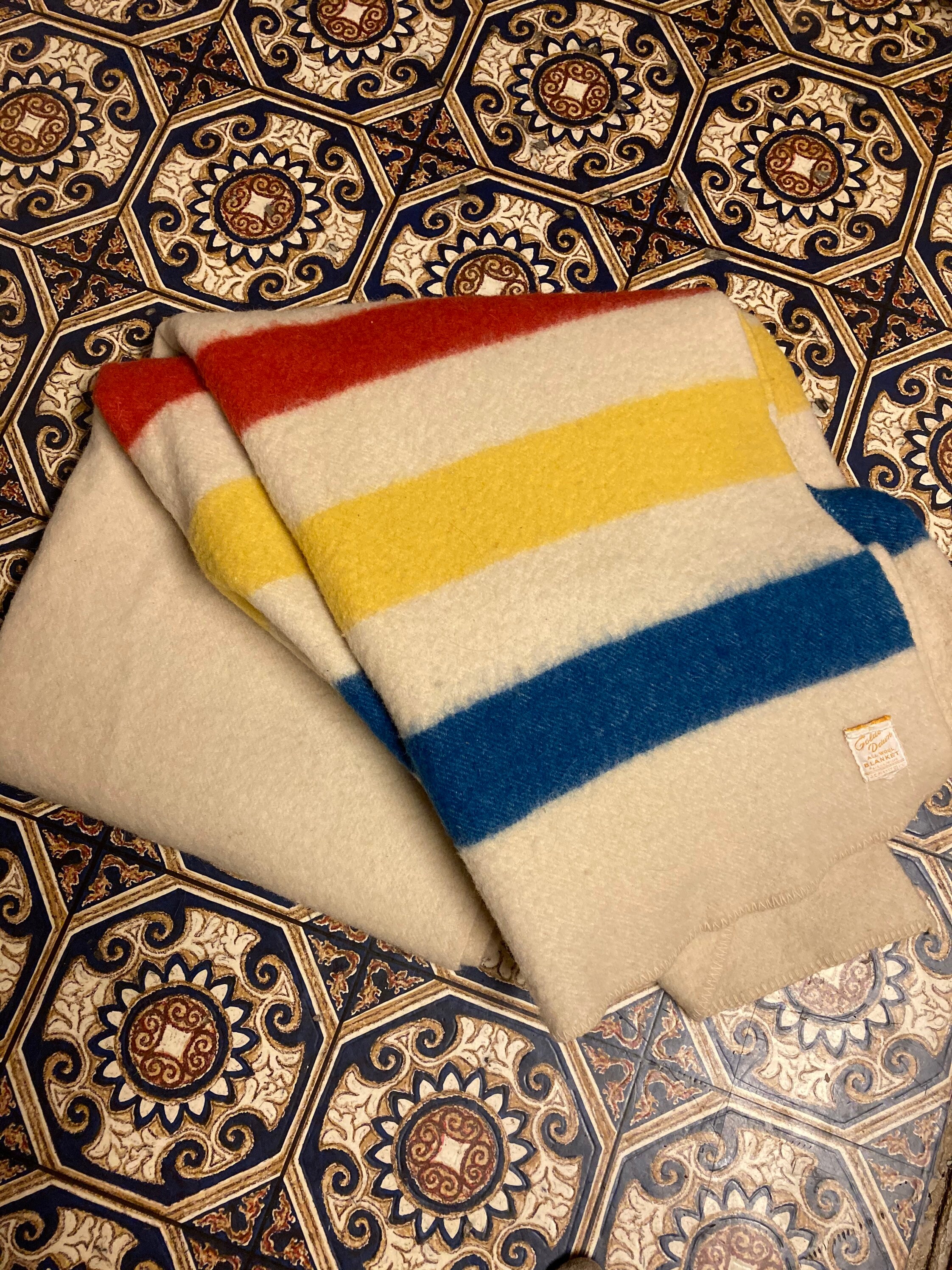 Golden Dawn Wool Blanket Hudson Bay Style Striped Wool Blanket Etsy