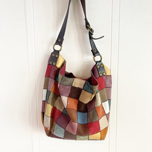 Lucky Brand Patchwork Colorful Leather Shoulder Bag Y2K Handbag Patchwork Quilted Suede Etsy